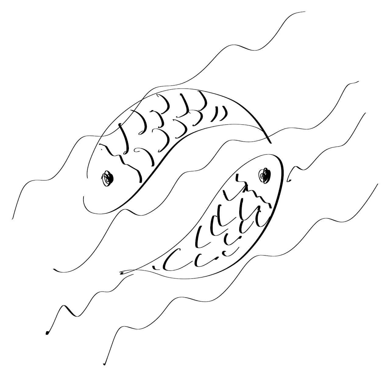 Ink drawing of two fish